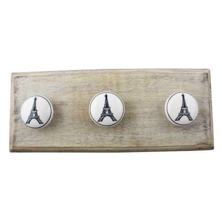 Eiffel Tower Ceramic Flat Wooden Hook